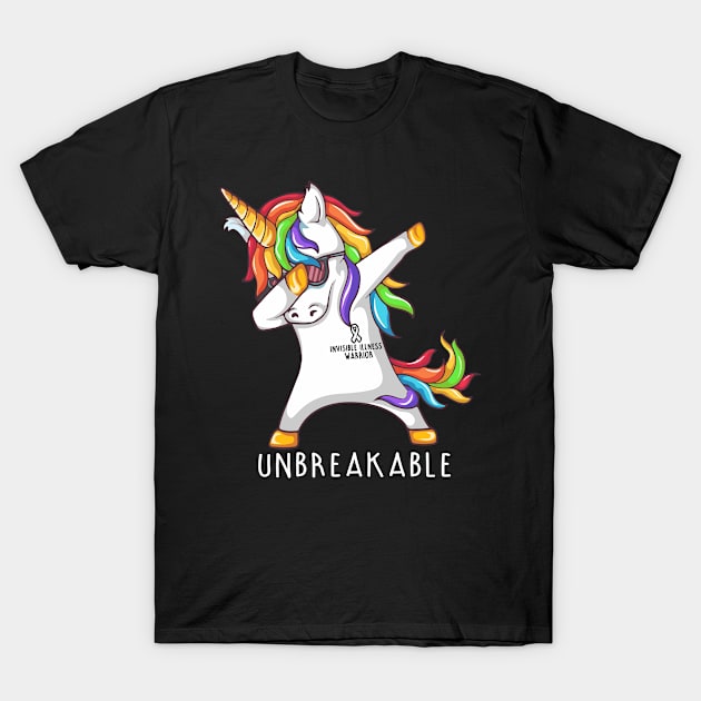 Invisible Illness Warrior Unbreakable Unicorn Dabbing T-Shirt by ThePassion99